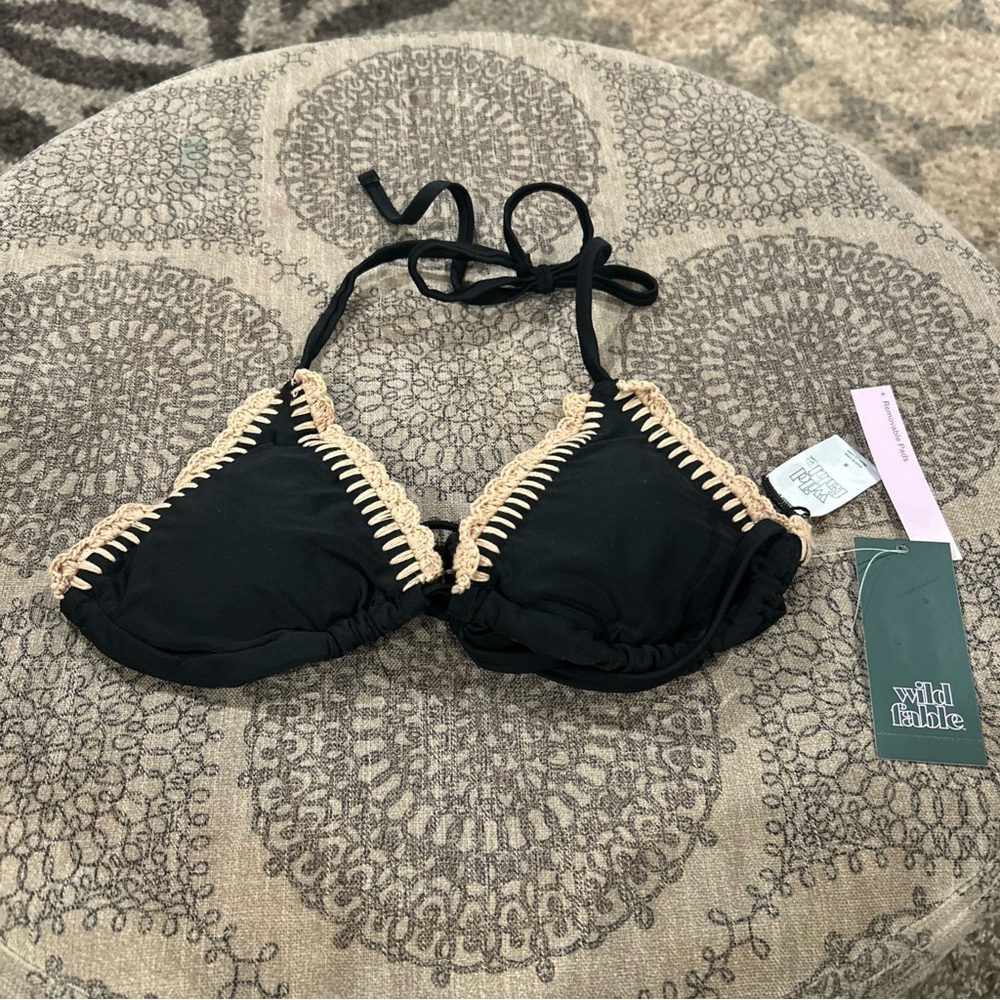 Wild Fable Black and Cream Bikini Top